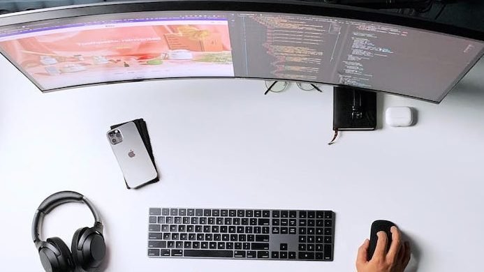 a top view of a person working on a computer