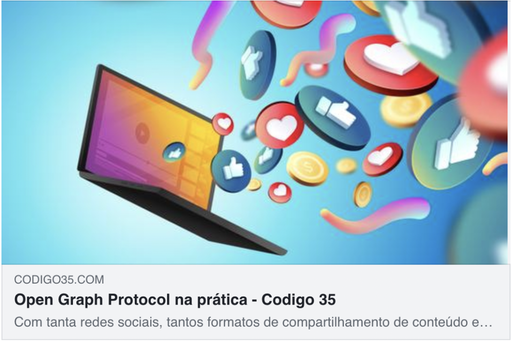 Visualização do share desta página no Facebook usando o Open Graph Protocol